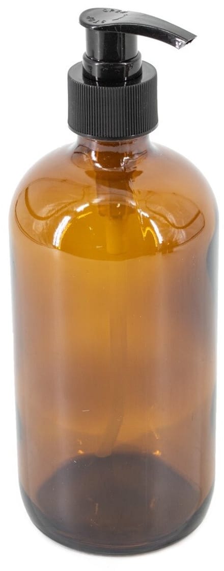 Glazen amber fles met zwarte plastic pomp