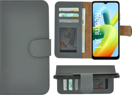 MoDo hoesje Geschikt voor Xiaomi Redmi A1/ Redmi A2 - Echt Leer Book Case - Grijs