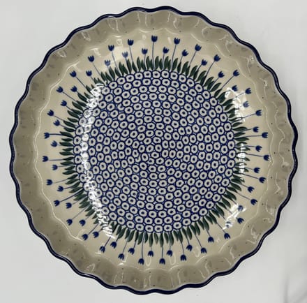 Bunzlau keramiek quichevorm 28 cm blauwe tulp