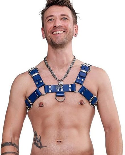 Mister B leren borst harnas - zadelleer - blauw - medium
