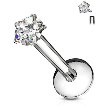 Piercing ster intern schroefdraad 1.2x6x3 - zilver - LMPiercings