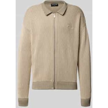 Gebreid jack met platte kraag en labelstitching