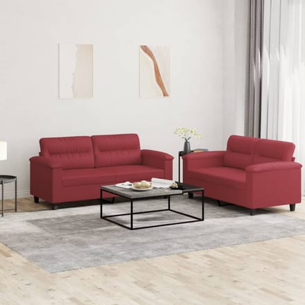 vidaXL - 2-delige - Loungeset - met - kussens - kunstleer - wijnrood