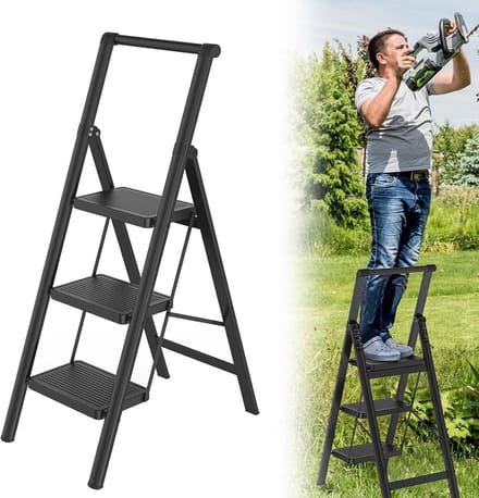 Inklapbare Trapladder met 3 Treden en Leuning - Antislip en Opvouwbaar