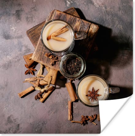 Poster Losse thee - Melk - Kaneel - 30x30 cm