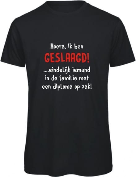 T-shirt Hoera, ik ben geslaagd | XL | Zwart