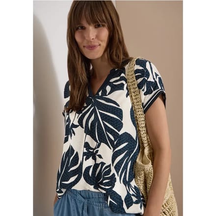Blouse met gespleten hals en printmix