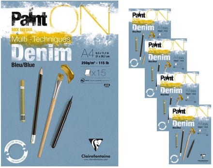 Clairefontaine - Paint ON - Multi-Techniek Pad - Tekenpapier - Schilderpapier -Blauw - A4 - 250 g - 15 vel - 4 pack