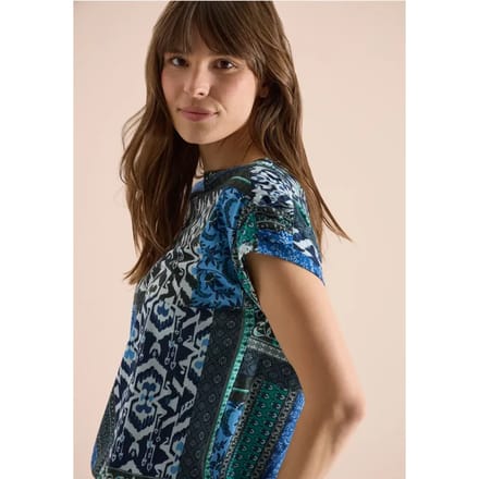 Shirt met ronde hals en patchworkprint
