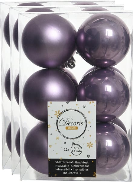 Decoris kerstballen - 36x st - heide lila paars - D6 cm - kunststof - mat/glans - kerstversiering