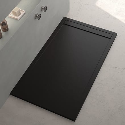 ZIMMER Douchebak SMART 140x90 cm Mat zwart – Composiet met Antislip – Extra Plat 3 cm – Leisteenstructuur – Incl. Sifon