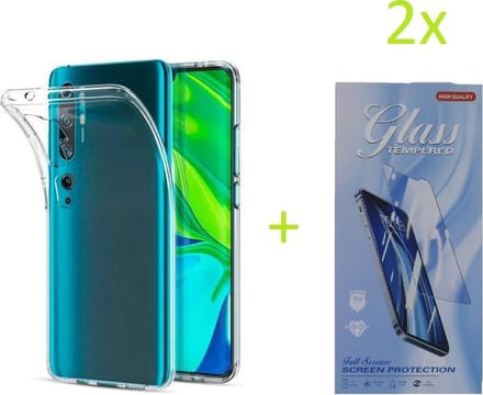 Hoesje Geschikt voor: Xiaomi Mi Note 10 / Note 10 Pro Transparant TPU Silicone Soft Case + 2X Tempered Glass Screenprotector