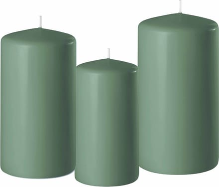 Enlightening Candles Stompkaarsen set 3x - 10-12-15 cm - diameter 6 cm - groen - sfeervol licht
