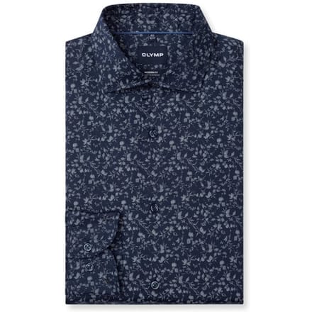 OLYMP Smart Business modern fit overhemd - popeline - marine blauw dessin