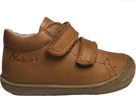 Naturino Cocoon Wool -Mt 23 - velcro's bumper warme effen lederen sneakers - cognac