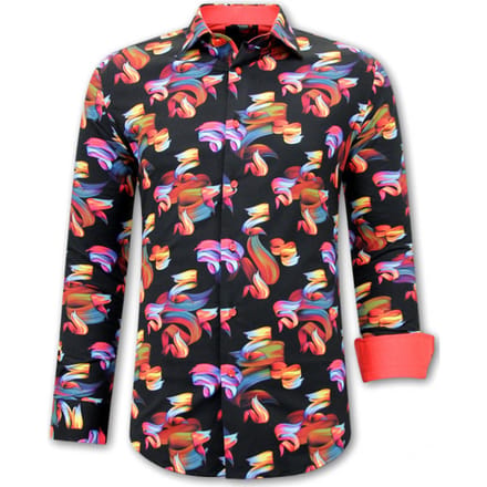 Kleurrijke Blouse Heren met Print - 3110 - Zwart
