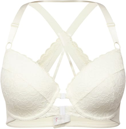 Ulla Popken - Dames - Beugel-bh kant zachte cups voorsluiting - Crèmewit - Maat 85B