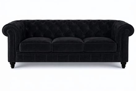 Chesterfield Bank 3-Zits - Velvet Zwart - Fluweel- Sofa