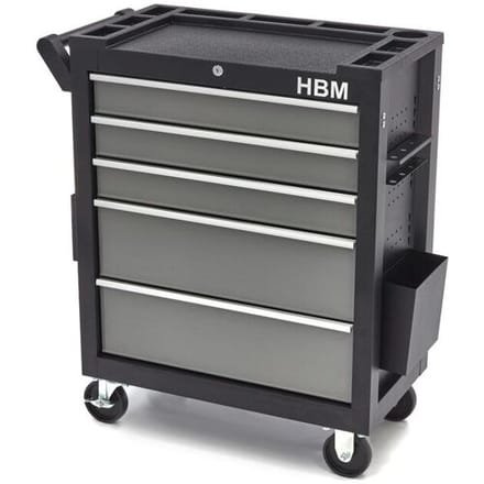 HBM deluxe gereedschapswagen, 5 laden, Klein, zwart, grijs