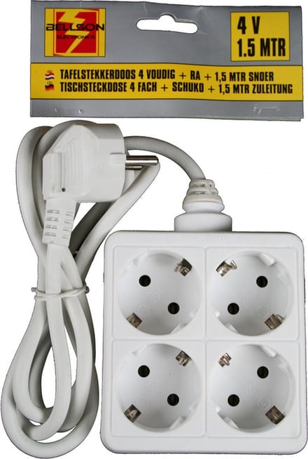 2x benson stekkerdoos - 4-voudig - vierkant - wit - 1,5 meter - met randaarde