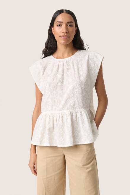 Blouse met korte mouwen Loose fit Broken White offwhite