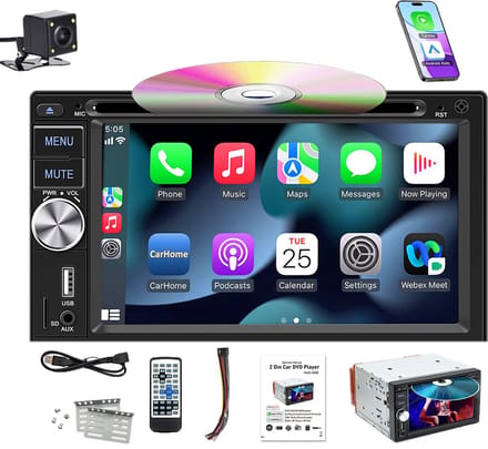 ESSGOO 2-DIN Multimedia Autoradio met 6,2″ Touchscreen, Bluetooth & CD/DVD – Apple Carplay & Android Auto - 4 LEDs Achteruitrijcamera