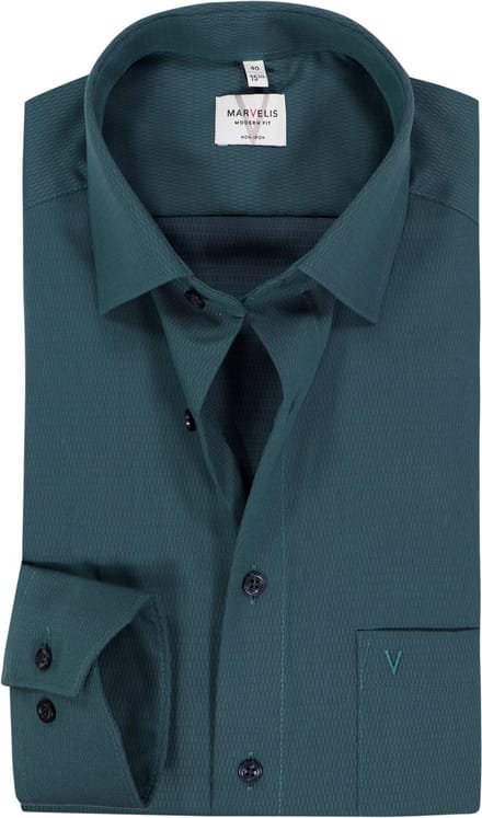 MARVELIS modern fit overhemd - structuur - donkergroen - Strijkvrij - Boordmaat: 44 (EU maat: XL)