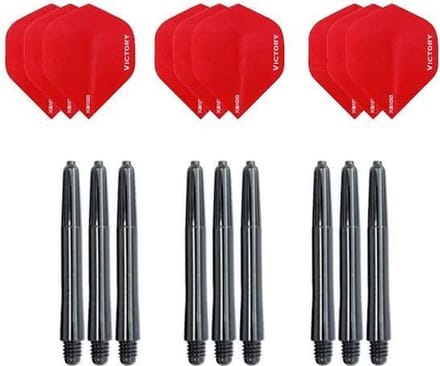 3 sets (9 stuks) Super Sterke Rode Poly XS100 - flights - en 3 sets (9 stuks) zwarte - shafts