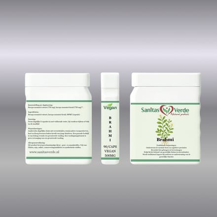 Sanitas Verde Brahmi Extract 1000 mg Bacopa Monnieri 20% Bacosiden Geheugen Focus 90 Vegan Capsules
