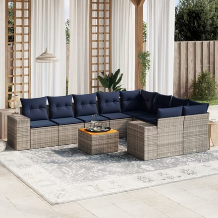 vidaXL - 10-delige - tuinbankset - met - kussens, - grijs - polyrotan