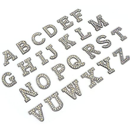 26 Pièces Applique Lettre Strass Tissu Non-tissé Vêtements Sacs Patchs Accessoires gray