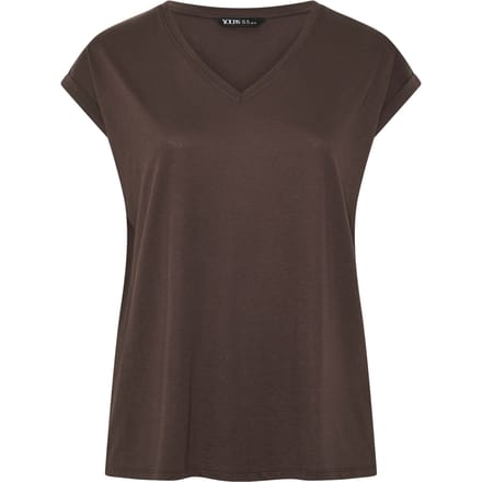 Yours Chocoladebruin Basic Tshirt Met Vhals Size 40