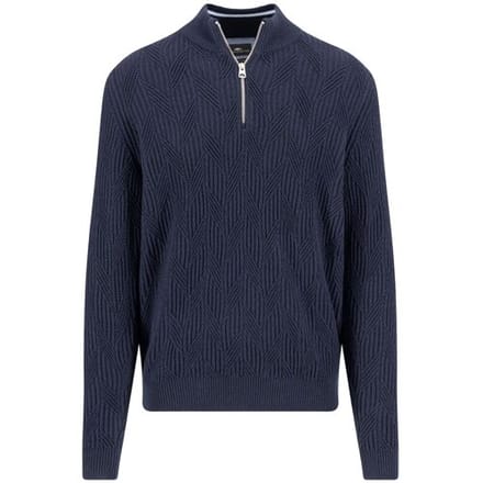 Fynch-Hatton Trui Troyer Zip Modern Diagonal Texture Navy / male