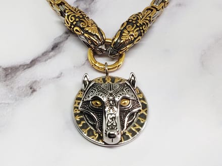 Mei's - Viking Wolf & Dragons - ketting heren - RVS zilver/goud - 70 cm