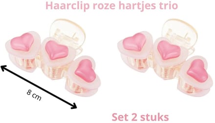 YWG - Haarclip roze hartjes trio - 8 cm - SET 2 Stuks