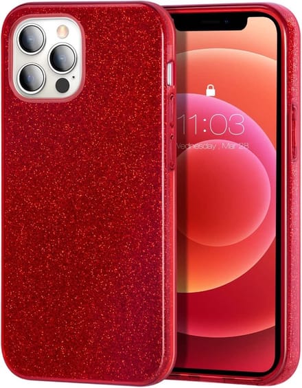 Geschikt voor iPhone 13 Pro hoesje glitter backcover – Rood – oTronica
