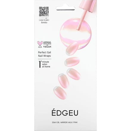 Edgeu, perfecte gel nagelwrap, ENA139, spiegel melkwitroze, set van 19 stuks white