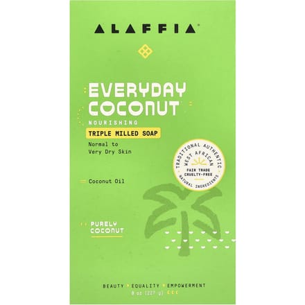 Alaffia, Everyday Coconut, Triple Milled Soap Bar, Purely Coconut, 8 oz (227 g) green