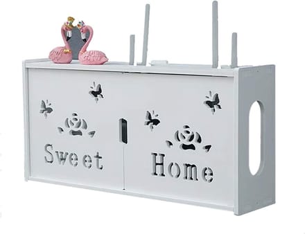 Wandrek voor router, witte kabelopbergdoos, houten plastic opbergdoos voor verschillende kabels zoals tv, decoder, router, wifi enz., E