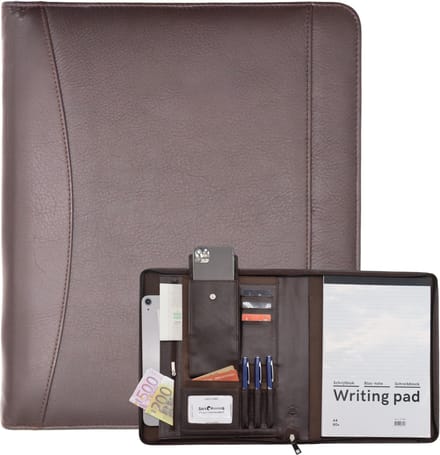Safekeepers leren Schrijfmap A4 - Conferentiemap - Documentenmap a4- Tablethoes & Laptopsleeve - Uitneembare Ringband - Bruin