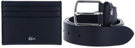 LACOSTE Leren Riem Kaarthouder Elegance Punch Cardholder + Belt Box W90 Eclipse Donkerblauw