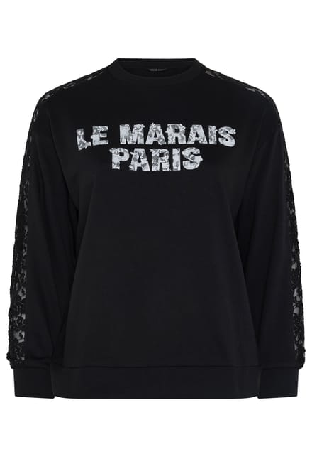 Limited Collection Zwarte 'Le Marais Paris' Kanten Sweatshirt Size 48