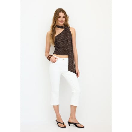 Stradivarius Asymmetrische top van tule met stippen en sjaal  Bruin S