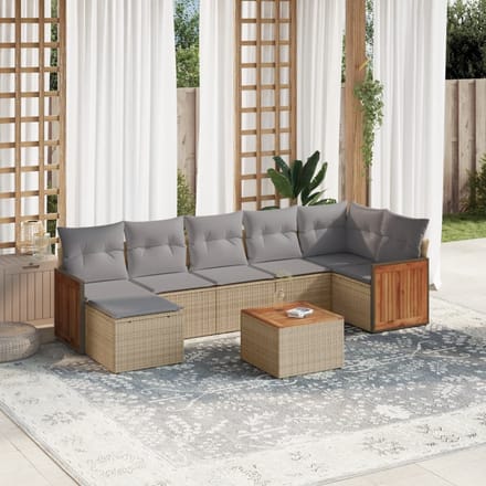 vidaXL - 8-delige - Loungeset - met - kussens - poly - rattan - beige