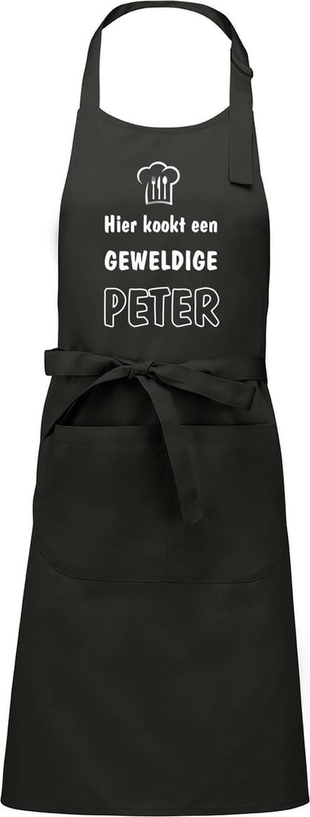 mijncadeautje - luxe schort - hier kookt een geweldige peter - grijs - opdruk wit