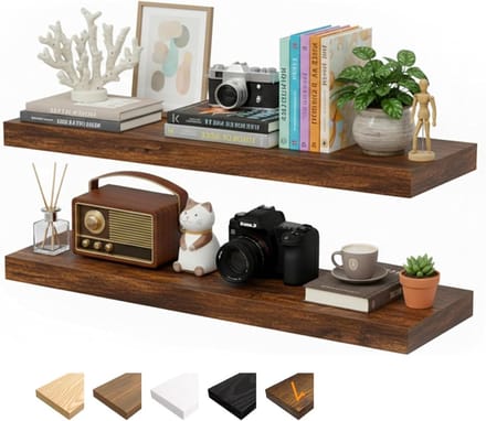 Zwevende Planken - Wandplanken Hout - Decoratie Opslag - Onzichtbare Beugels - 80 cm - Bruin
