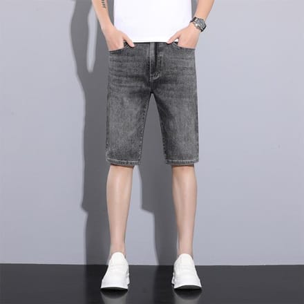 Nieuwe high-waist stretch mid-trousers heren denim vijfpunts broek casual 5-punts shorts 38