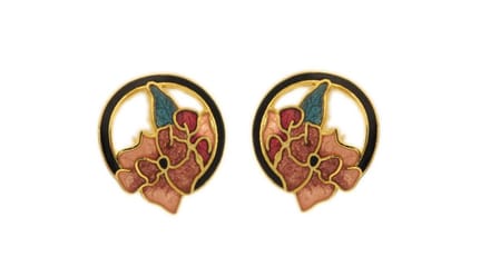 Behave - Oorringen dames - bloemmotief - roze en rood en groen - 2 cm