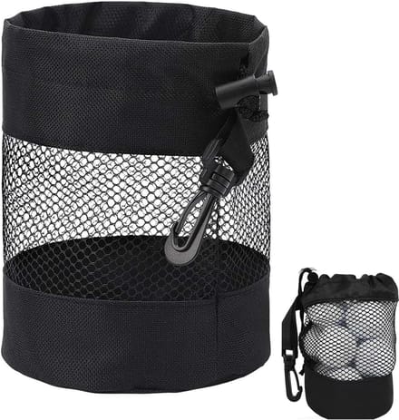 Golfbaltassen - nylon mesh ballentas met koorden - tas voor golfaccessoires - zwart