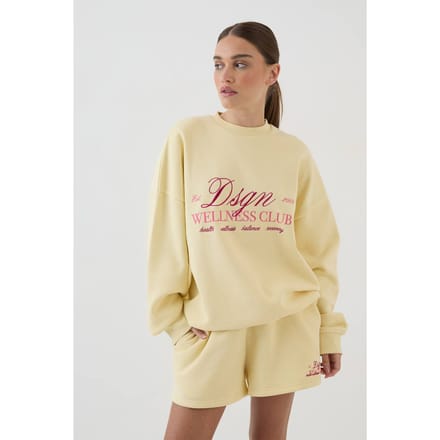 Dames Dsgn Studio Wellness Club Oversized Sweatshirt Korte Trainingsbroek Set | Citroen | Maat: Small